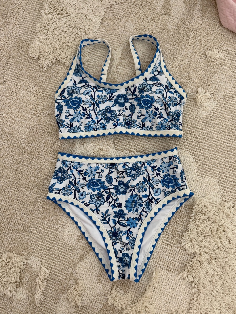 Blue Floral High-Waist Bikini Set